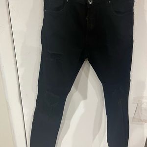 Mens Crysp Denim Distressed Black Jeans 30